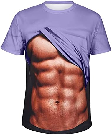 Фалшива Мускулна Тениска за Мъже Slim Fit С Кръгло Деколте и Къс Ръкав, Нестандартен, Забавен Градинска Дрехи С 3D Принтом