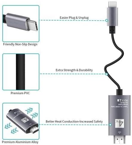 Кабел BoxWave, който е съвместим с Astell & Kern A и Norma SR25 MKII - Кабел SmartDisplay - USB Type-C-HDMI (6 фута), USB