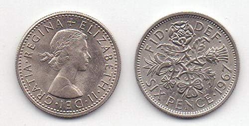 Imachine 1967 Английски шестипенсовик - Щастливата сватбената монета с шестипенсовиком в туфельке - Последната година на издаване