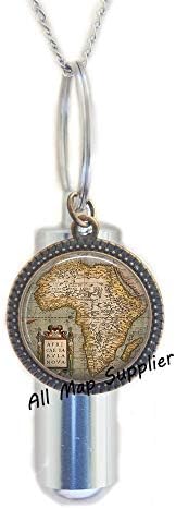 Модерно Колие от Урна За Кремация, Антични Урна с карта на Африка, Колие от Урна За Кремация с карта на Африка, Урна с карта на Африка, Бижута