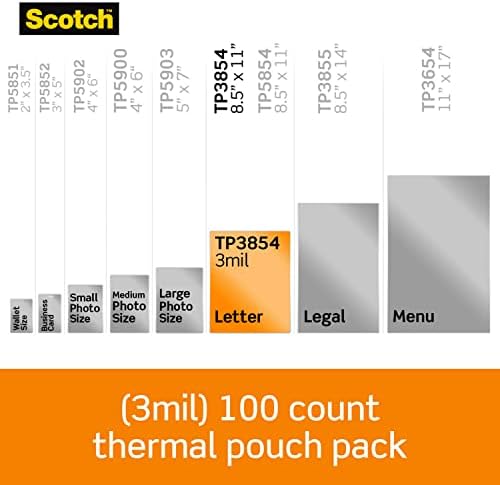 Пакети за термоламинирования Scotch, 200 броя в опаковка размер на 1,8 x 11,4 инча, с размер на буквата, Прозрачни, 3 Mils (TP3854-200),