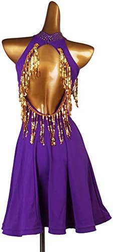 Женствена рокля за Латино Танци NAKOKOU със Златни Пайети, Костюм За Практикуване на Румбой, Самбой, Танго, на Практика, Състезателен