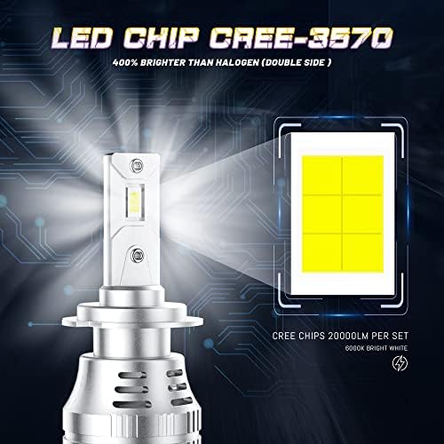 Led лампа за фаровете MONDEVIEW H7 6000 K студен цвят бял, 12 бр. в комплект led чипове за 400% по-ярка за халогенни и ксеноновых
