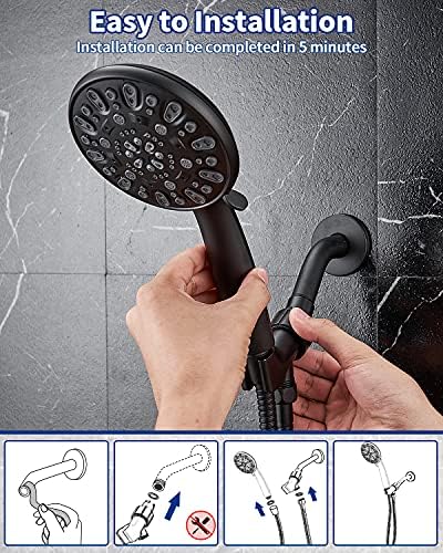 Ръчна дюза за душ с високо налягане VMASSTONE със 7 настройки на пръскане, комплект за душ с маркуч от неръждаема стомана 59 инча