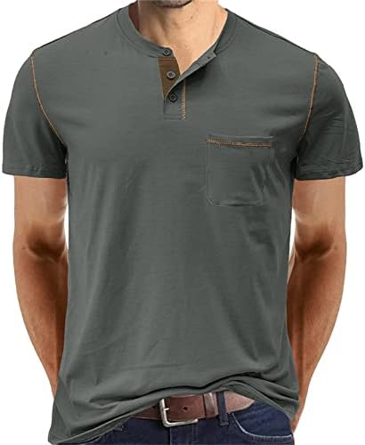 Мъжки Ризи с къс ръкав Henley Solid Color Regular Fit Основни Удобни Памучни Блузи