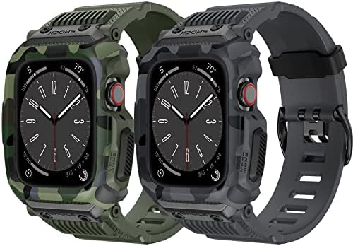 OUHENG е Съвместим с каишка на Apple Watch 45 мм 44 мм 42 мм с корпус, Здрав спортен военен каишка от TPU с броня Армейского зелено и тъмно-сив