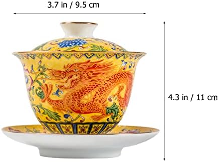 Эмалированная Чаена чаша кунг фу: 1 Набор от Традиционната китайска Чаена чаши от Гайваньского порцелан Sancai с Капак и блюдцем, Рисувана Порцеланова Чаена чаша с Жъл