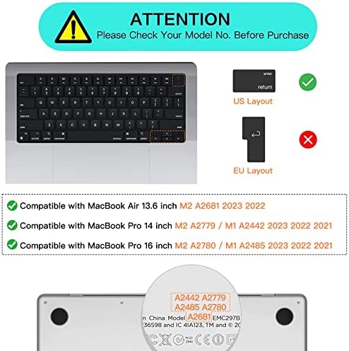 Калъф за клавиатура MOSISO, съвместим с MacBook Air 13,6 M2 A2681 2022 2023 и MacBook Pro 14/16 M2 M1 A2779 A2442 A2780