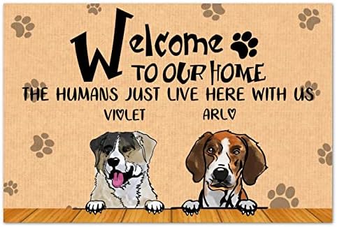 Добре дошли в нашата къща, Хората Просто Живеят Тук с нас, Подложка за влизане, Персонални Името на кучето, Принт с Собачьими