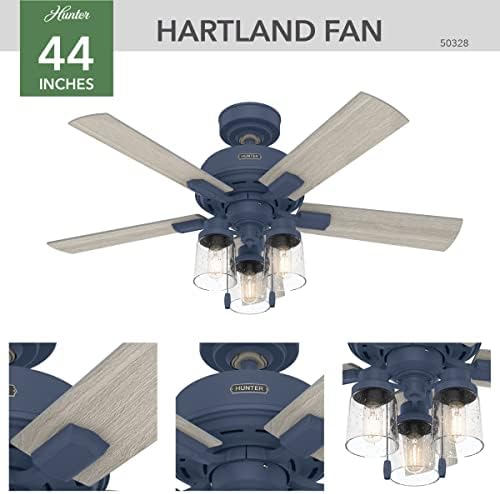 Вентилатор на тавана Хънтър Фен Company 50328 Hartland, 44, Тапицерия цвят индиго