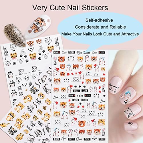 Стикери за нокти Ankaful за жени и момичета, с 1 пила за нокти, за нокти, Сладко етикети във формата на Тигър за дизайн на ноктите, Набор от бижута за нокти, Самозалепващи