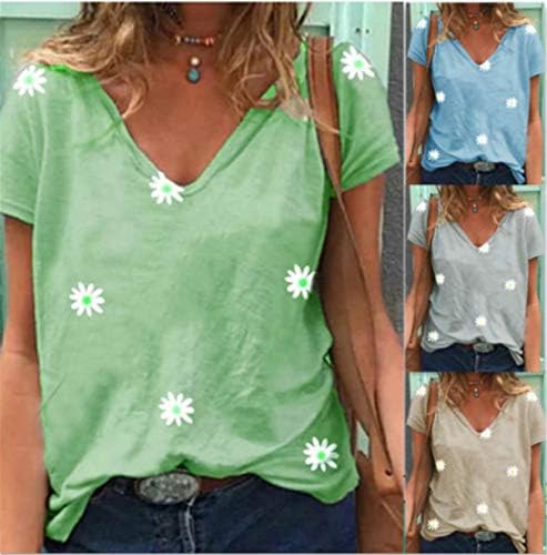 Andongnywell / Дамски Ежедневни Блузи с принтом, Ризи с къс ръкав и V-образно деколте, Свободна Блуза, Базова Тениска, Блуза