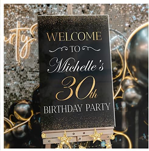 Обичай Добре дошли знак за парти по случай рождения ден на 30th Birthday - Черно и Златни Добре дошли знак за парти, по