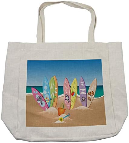 Чанта за пазаруване Ambesonne Океан, с участието на дъски за сърф на плажа, Принт в стил Skyd the Sea, Дългогодишна чанта за Еднократна