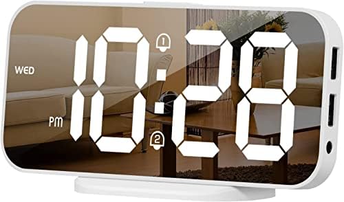 Digital alarm clock, Малки Мини-Будилник за Спални, настолни Часовници с led подсветка и огледало, Голям дисплей с функция за повторение,