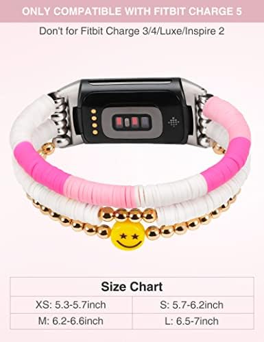 Minyee е Съвместим с каишка на Fitbit Charge 5 за момичета, Сладки Разтеглив Мъниста Heishi Ръчно изработени в стил Бохо, Летни Мъниста
