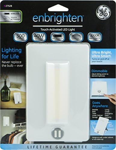 GE Enbrighten Преносими led сензорен лампа, тава от 3 теми, 300 Лумена, което е равно на лампи с мощност 40 W, Безжичен, С регулируема