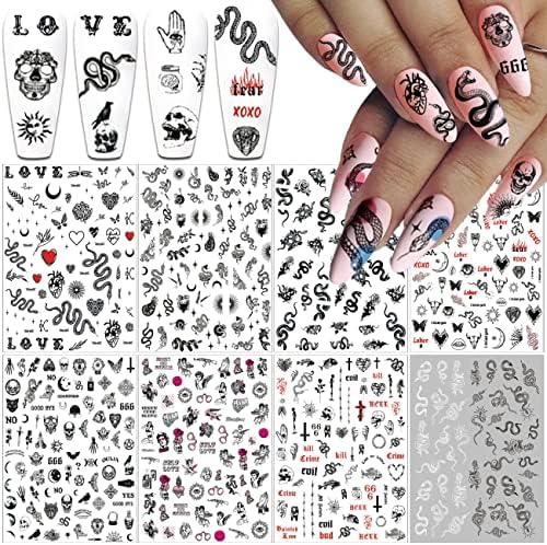 Етикети за дизайн на ноктите под формата на Змия, Стикери, 3D, Черен Череп, Готически Стикери за нокти, Дизайнерски Аксесоари