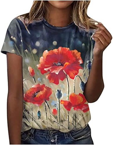 Блуза, Риза за дами Лято Есен с Къс Ръкав 2023 Облекло Модерен Памук Топ с Кръгло Деколте и Цветен Модел за Късна Закуска