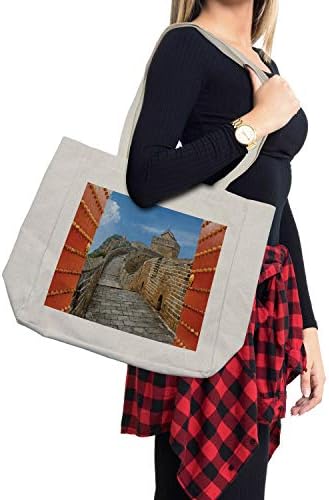 Пазарска чанта от Порцелан Ambesonne, Изображение на Величествената Културна Защитни кули на пътя на Коприната с най-Дълга