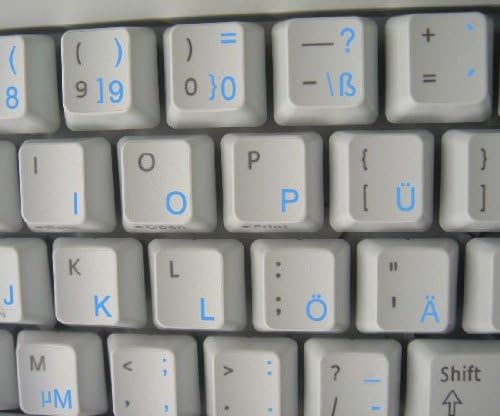 Етикети на немска клавиатура НА Прозрачен фон със синя, ЧЕРВЕНА, Бяла ИЛИ Жълта Надпис (син)