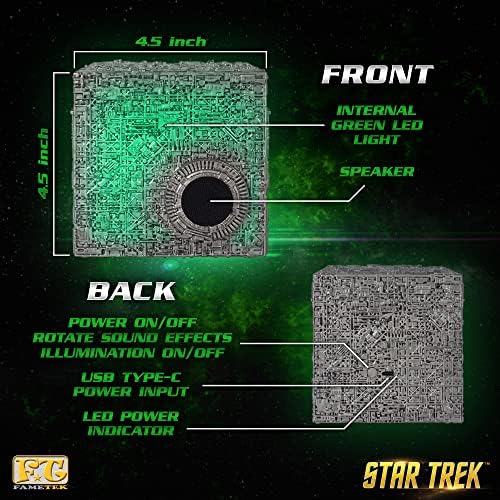 Bluetooth-високоговорител FAMETEK Star Trek Borg Cube със Зелена подсветка, Звукови ефекти и Цитати от Borg