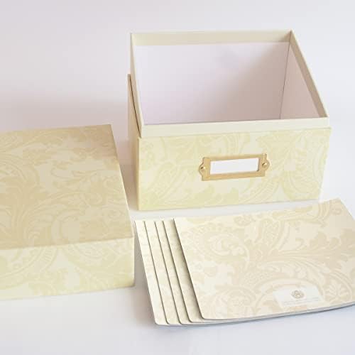 Кутия за съхранение на печати, Anna Griffin - Дамасская слонова кост - 9 x 6,5 x 7, Елегантен комплект кутии и Магнитно склад матрици