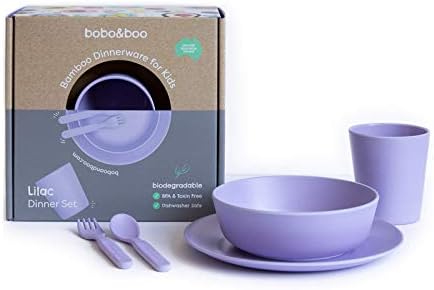 Детска трапезария и посуда Bobo & Boo Бамбук от 5 теми, лилаво-виолетов цвят, нетоксичен и екологичен Детски комплект за здравословно хранене на кърмачета, чудесен пода?