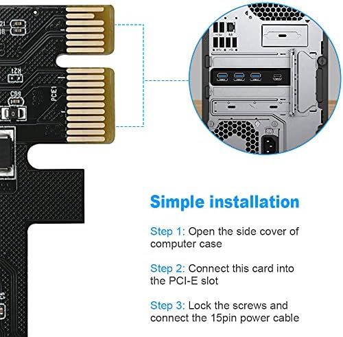 Ултра-бързо карта за разширение PCI-E до USB3.0 с 4 порта (1xUSB-C-3xUSB-A), допълнителна карта PCI Express, USB, Вътрешен конвертор разширителни