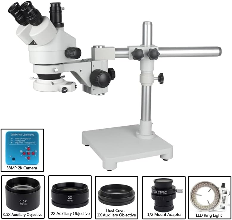 Однорычажная стойка за стрели, Симулиращ Фокусный Тринокулярный Стереомикроскоп, 38 Mp USB-Камера, Промишлен Електронен Дигитален микроскоп