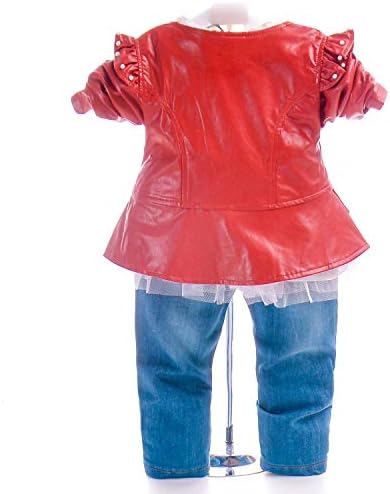 Комплект дрехи от 3 теми за малки момичета от 6 m до 4 години, Тениска с дълги ръкави, Кожено яке и