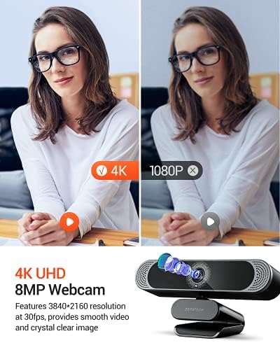 Уеб камера DEPSTECH с микрофон, 4K Уеб камера Sony със сензорен автофокус, уеб камера с предпазен калъф и статив, 8-Мегапикселова