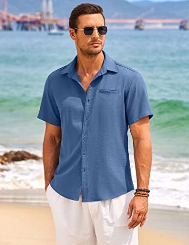 COOFANDY Мъжки Ежедневни Бельо Риза С Къс ръкав Копчета, Летни Плажни Хавайски Ризи