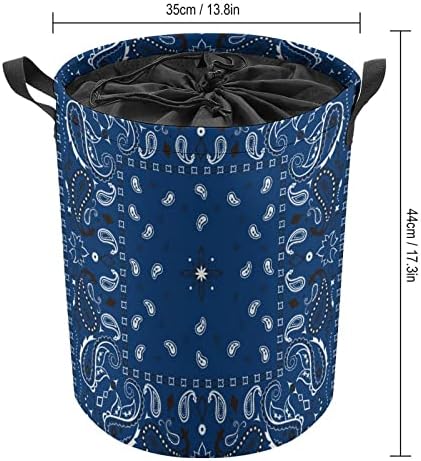 Синя Кръгла Чанта за дрехи с Пейсли, Водоустойчив Кошница За Съхранение с Завязывающейся капак и дръжка