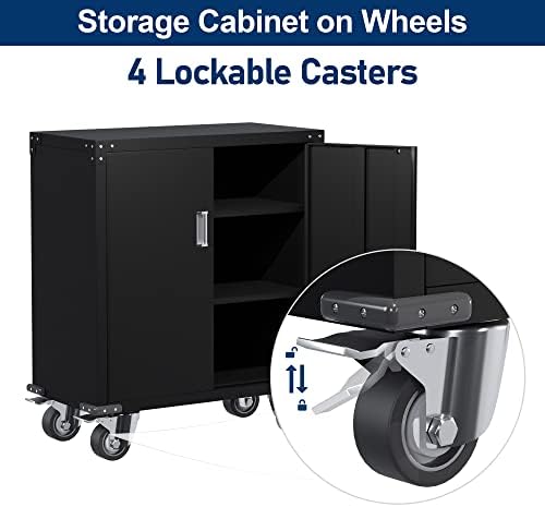Шкаф за съхранение на дкц Aobabo височина 35,4 инча с 2 врати, Запирающийся Стоманен шкаф за съхранение на колела с 2 Регулируеми рафтове