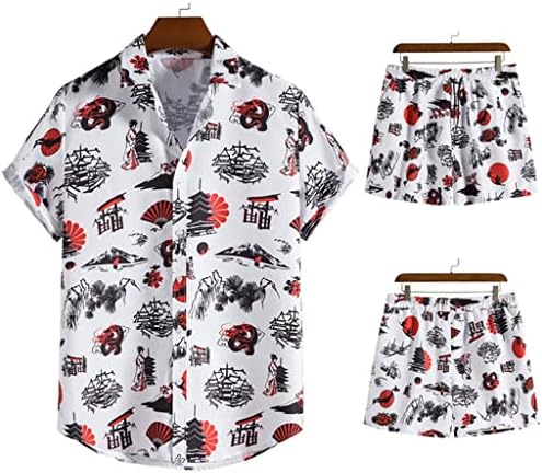 HOUKAI Мъжки комплект от две части, Летни мъжки комплекти, спортни костюми с къс ръкав и принтом, Свободни Мъжки ризи в национален стил, къси