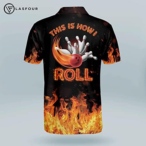 LASFOUR Персонализирани Риза за Боулинг с Пламък за мъже, Тениски за отбора по Боулинг на Поръчка за Мъже, Поло блузи с къс Ръкав за
