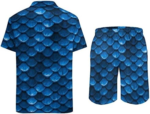 Мъжки плажно облекло в Стила на Синята риба Везни WEEDKEYCAT, Хавайска Риза с копчета с Къс ръкав и къси Панталони, Комплекти от 2 теми