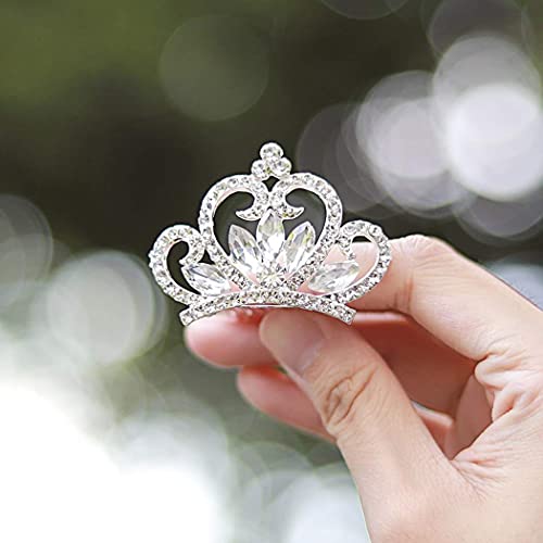 Гребен във формата на короната на принцеса Yean, мини-кристал, кристал, Сребърна диадема, цвете, гребен за коса за парти по случай рождения ден и момичета (сребърен)