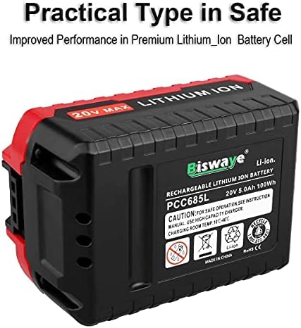 Преносимото батерия Biswaye 5.0 Ah 20V за литиева батерия Porter-Cable 20V MAX PCC685L и Зарядно устройство PCC692L PCC691L за литиева