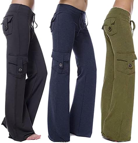 Панталони за йога с джоб Бамбук, Меки Екологично Чисти дамски панталони-карго джобове копчета, Панталони за почивка, Разтеглив