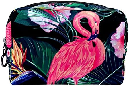 TBOUOBT Козметични Пътни Чанти, Косметичка, Косметичка за Тоалетни принадлежности, Тропически Цветя Фламинго, Райска птица