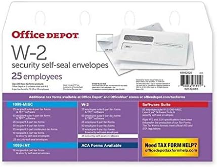 Корпоративни пакети на Office Depot с двоен прозорец и печат на самозалепващо за 25 служители с 2 Данъчни форми, 9 1/4 x