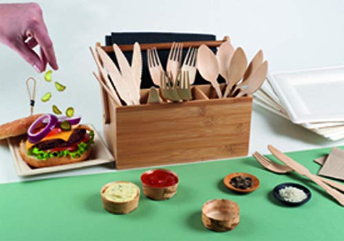 PacknWood 210BTOOL1 - Бамбук органайзер за кухненски прибори - Бамбуков съд за съдове за готвене с дръжка от Бамбук, кутии за инструменти - биоразлагаемая бамбук кутия (Обем: 9