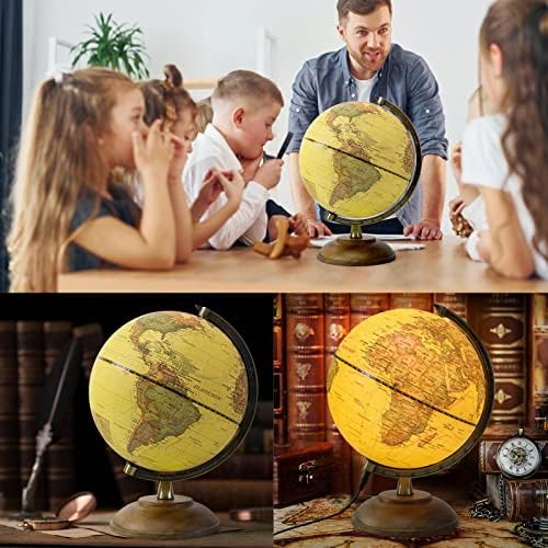 Глобус с подсветка JOHWOL с дървена стойка, 8-инчов Ретро Глобус с Вграден led Ночником, Античен Настолен Глобус за изучаване на географията на деца и възрастни, Декор за