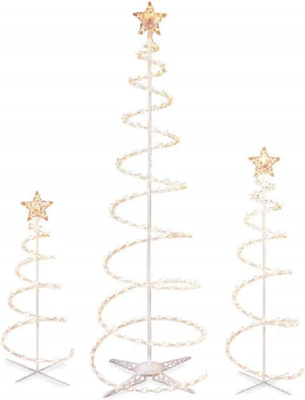 3 Осветени Спирала на Коледни елхи - 2 Метра, 3 фута и 5 фута височина - 120 Топло бели светодиоди Вътре и отвън