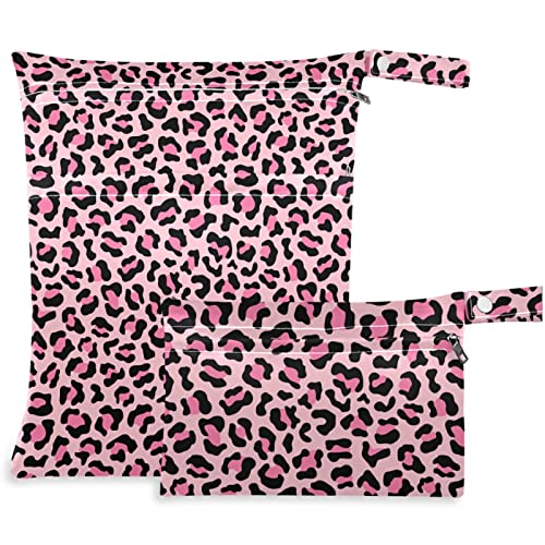 visesunny Leopard Pink Grain (1) Чанти за смяна на пелени от 2 теми, Мокри Торби с джобове с цип, Пере Многократно Вместительные Тъканни