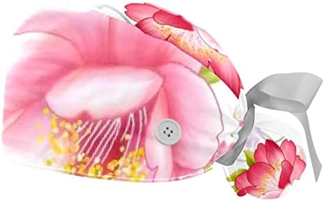 Работна Шапка Mersov с голямо Цвете, Пуговицей и Тренировъчната панделка, 2 Опаковки Многократно Хирургически шапки за еднократна употреба с Държач за cauda equina, Многоцв
