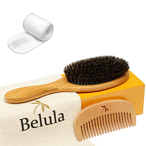 Комплект четки за коса Belula от косъм на глиган (голям). Мека естествена четина за тънка коса. Възстановява блясъка