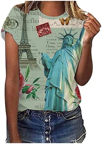 Патриотични Ризи за Жени, Блузи с Къс Ръкав, Тениска с Принтом Хартата на САЩ, Ризи с Кръгло Деколте, Графични Тениски Свободно,
